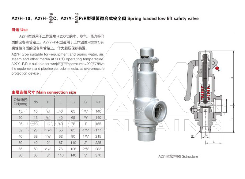 A27H/Y/W spring micro-opening non-closed safety valve