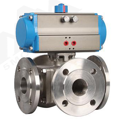 Q646F flange type four-way pneumatic ball valve