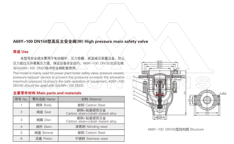 A69Y type high pressure main safety valve