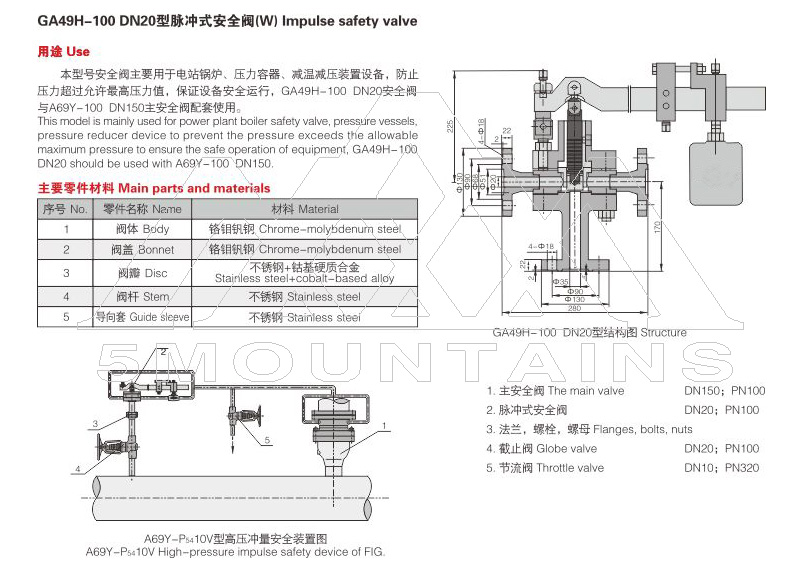 GA49H-100 DN20 type pulse safety valve