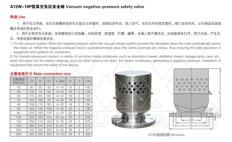 A72W-10P Vacuum Negative Pressure Safety Valve