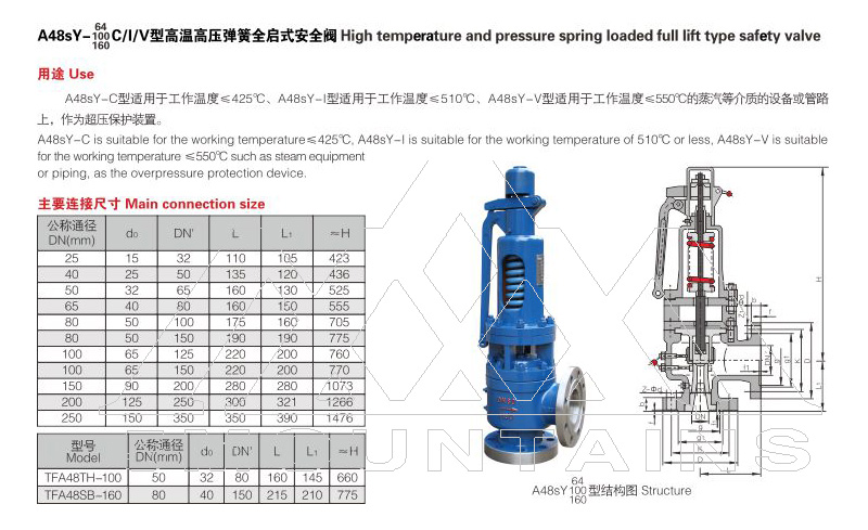 A48sY high temperature and high pressure spring full lift safety valve