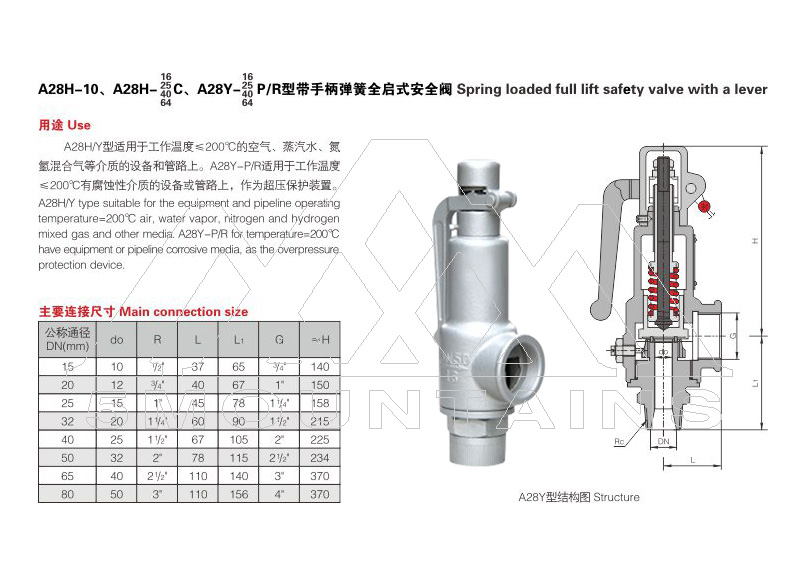 A28H/Y/W spring full open unclosed safety valve